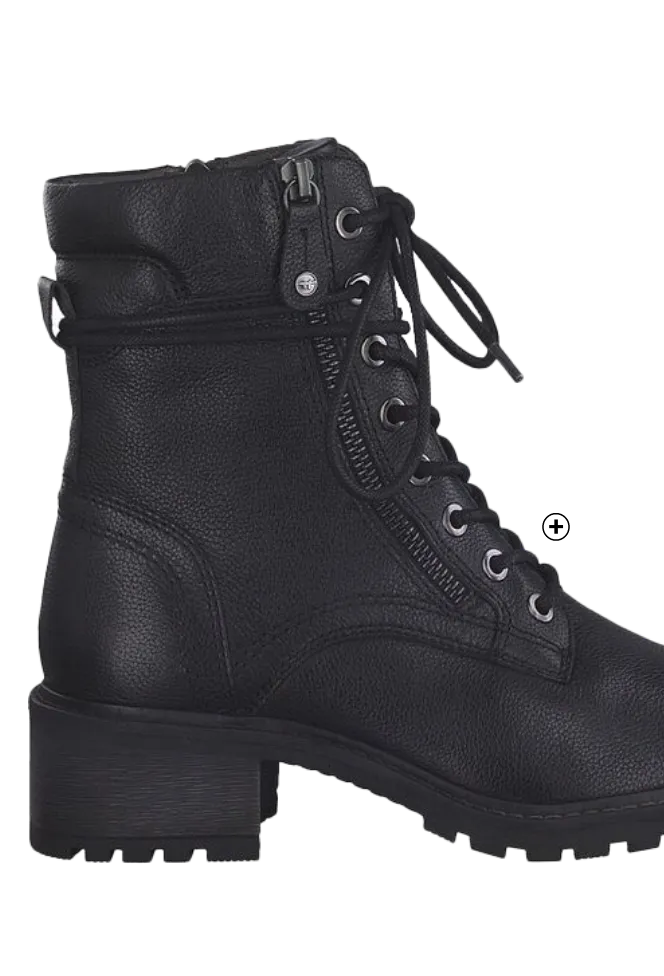 Bottines montantes femme à lacets zippés et dessus cuir noir pas cher | Blancheporte