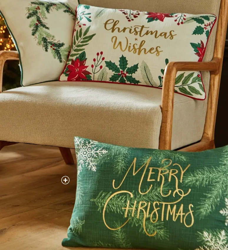 Coussin imprimé Joyeux Noël vert pas cher | Blancheporte