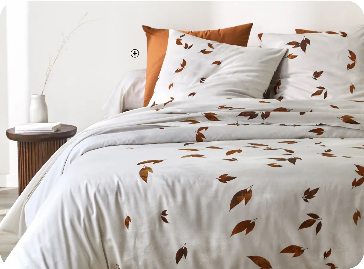 Parure de lit imprimée Automne en coton, parfaite pour illustrer comment choisir sa parure de lit de saison | Blog Blancheporte