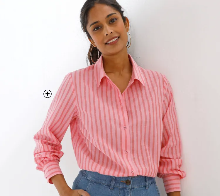 Chemise rayée bicolore, coton, manches longues, coupe droite, rayures rose et rouge - Blog Blancheporte