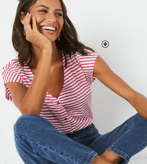 T-shirt col V boutonné rayé | mode tendance | Blancheporte
