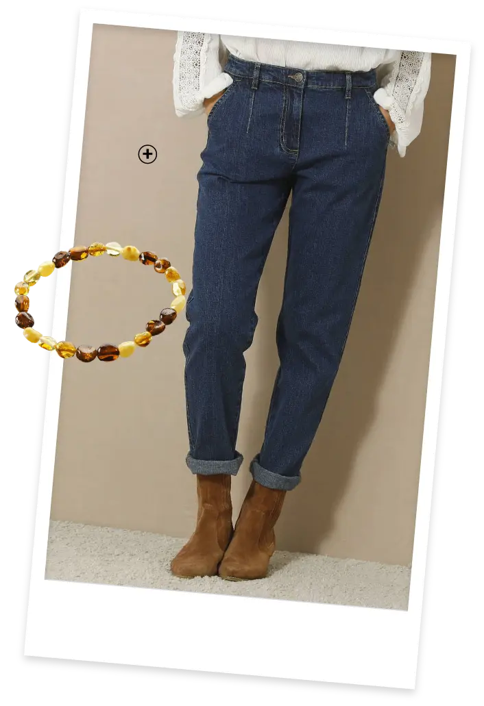 Jean mom stretch taille haute bleu, coupe confortable pour être élégante avec un jean | Blancheporte