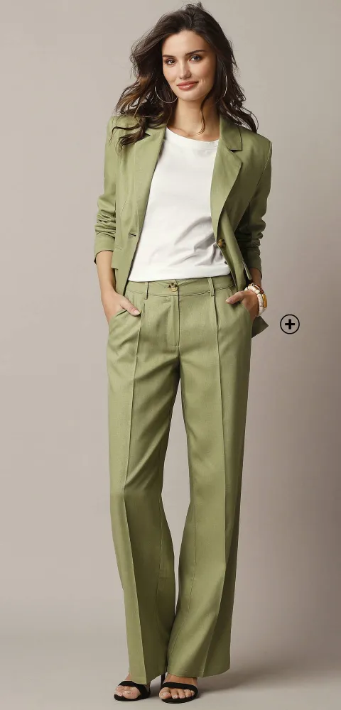 Pantalon large fluide en lin mélangé vert – un basique naturel pour apprendre comment porter le pantalon large de façon décontractée