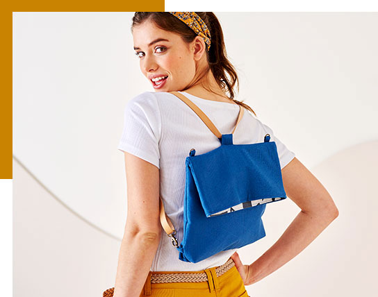 Sac à dos transformable en besace - bleu, fabrication éco-responsable Sac à dos besace bleu transformable upcycling 28x38cm - Blancheporte