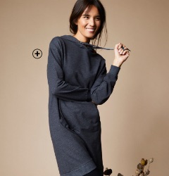 Robe pull femme gris foncé à capuche col rond manches longues pas cher - Blancheporte