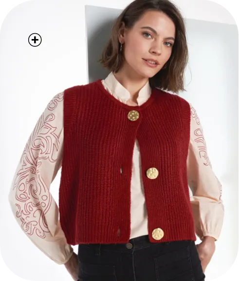 Gilet sans manches toucher doux avec boutons dorés, dans une teinte chaleureuse phare des couleurs automne hiver 2025 | Blancheporte
