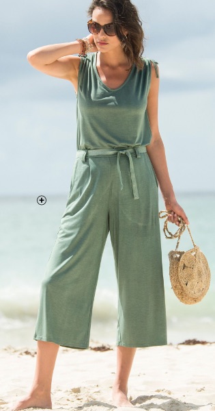 Pantacourt femme vert kaki coupe droite ceinture amovible pas cher - Blancheporte