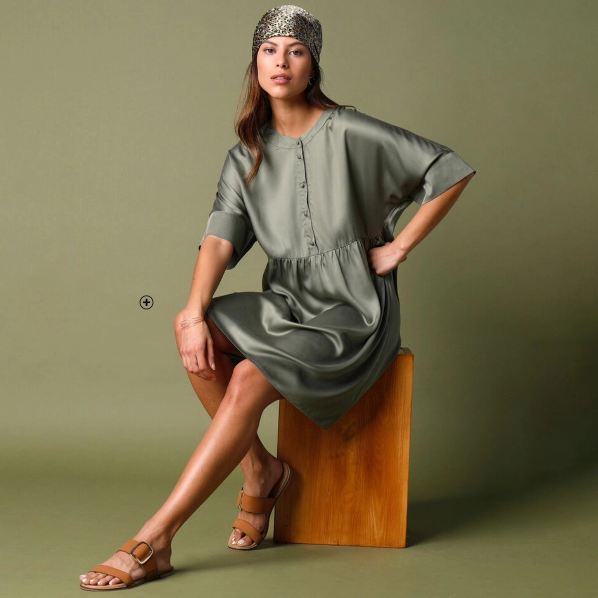 Robe courte amble en satin Lora Zellini® Robe courte amble en satin Lora Zellini® kaki pas cher | Blancheporte