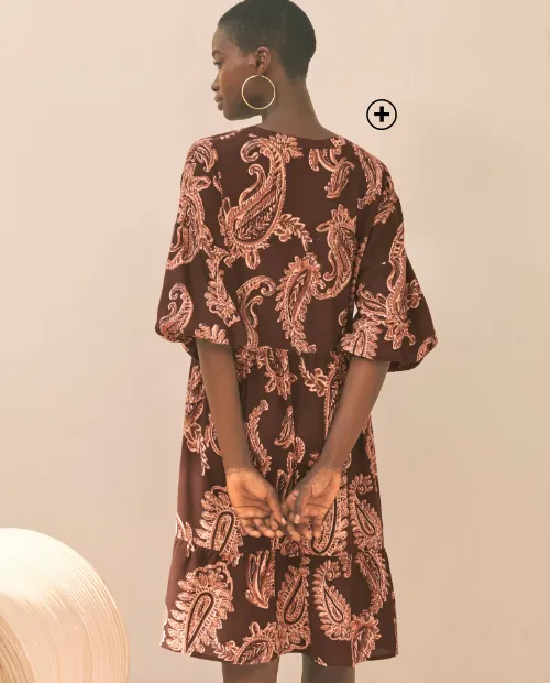 Robe marrion imprimée col tunisien manches boules femme - Blog Blancheporte