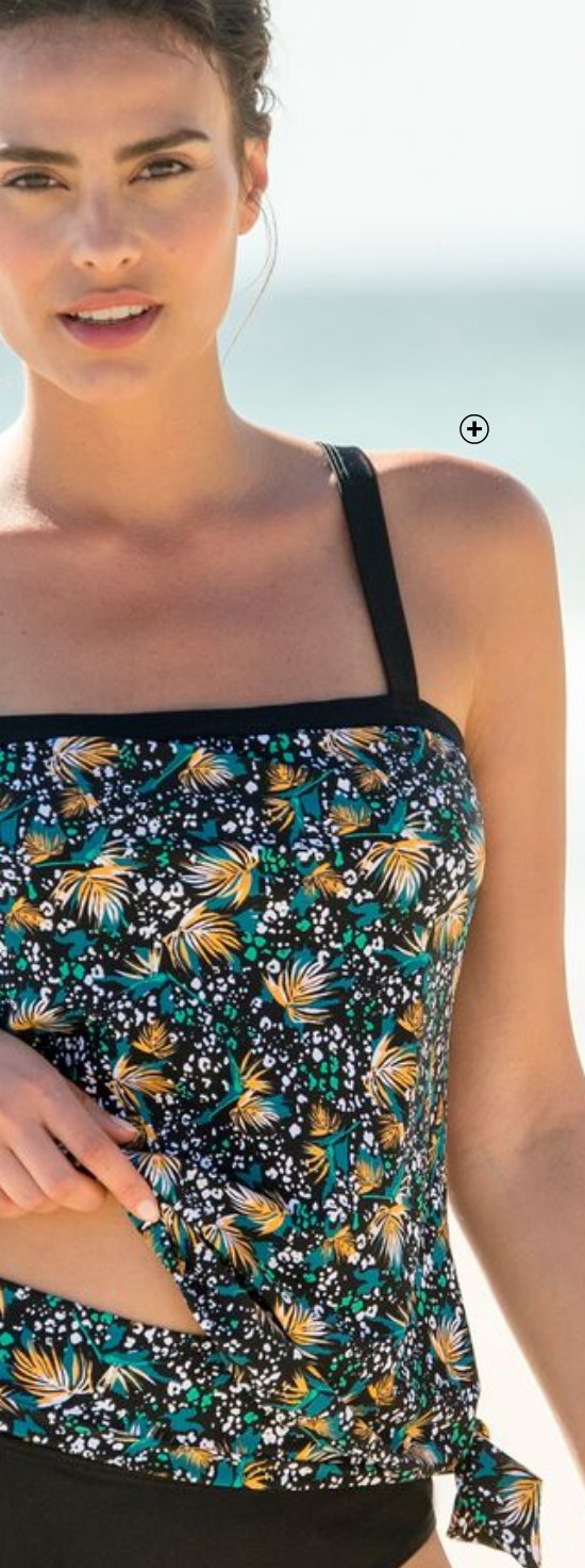 Haut de tankini blousant post-opératoire imprimé Abella avec nouette noir pas cher | Blancheporte
