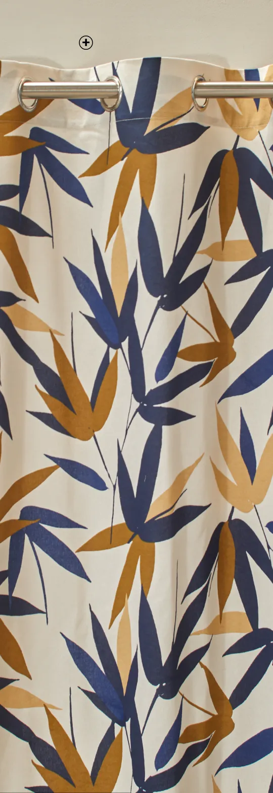 Rideau coton imprimé feuillage bambou, oeillets métal, coloris beige/marine - Blog Blancheporte