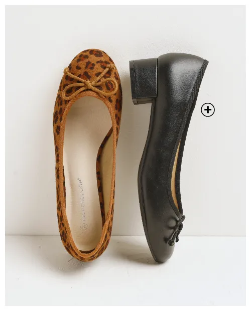 Ballerines à talons imprimé léopard – chaussures originales et mode, parfaites pour dynamiser une robe unie ou sobre avec une touche audacieuse
