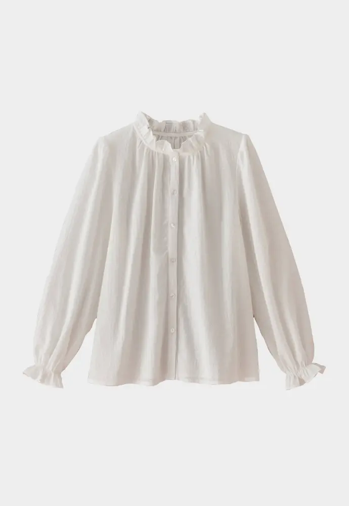 Chemisier uni volanté en coton texturé Blancheporte