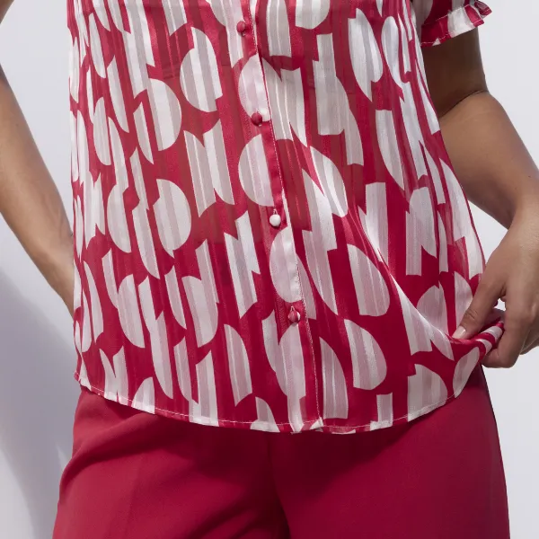Chemisier manches blousantes imprimé rouge et blanc voile jacquard - Blog Blancheporte