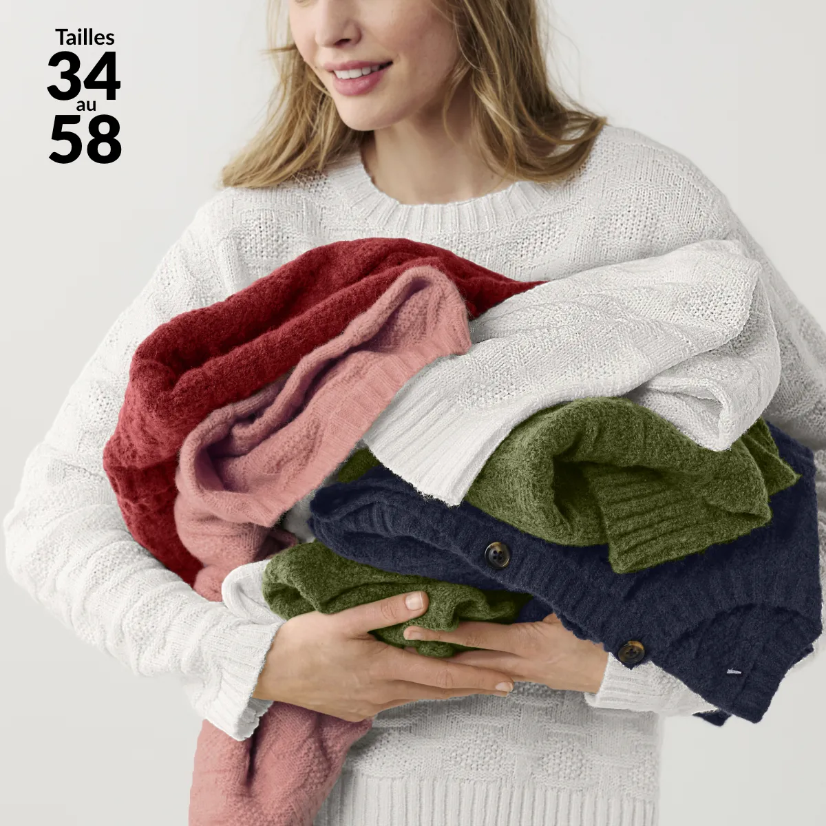 Pull col rond écru, maille fantaisie en laine mélangée - Blog Blancheporte
