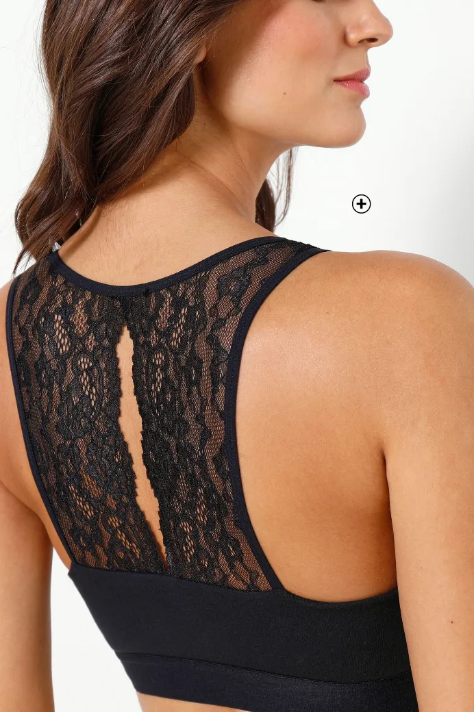 Brassière slow bra en coton avec dos en dentelle sans armatures pour un style féminin et confortable - Blancheporte