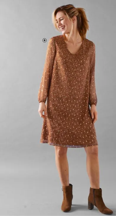 Robe évasée voile Robe femme évasée voile imprimé doré pas cher | Blancheporte