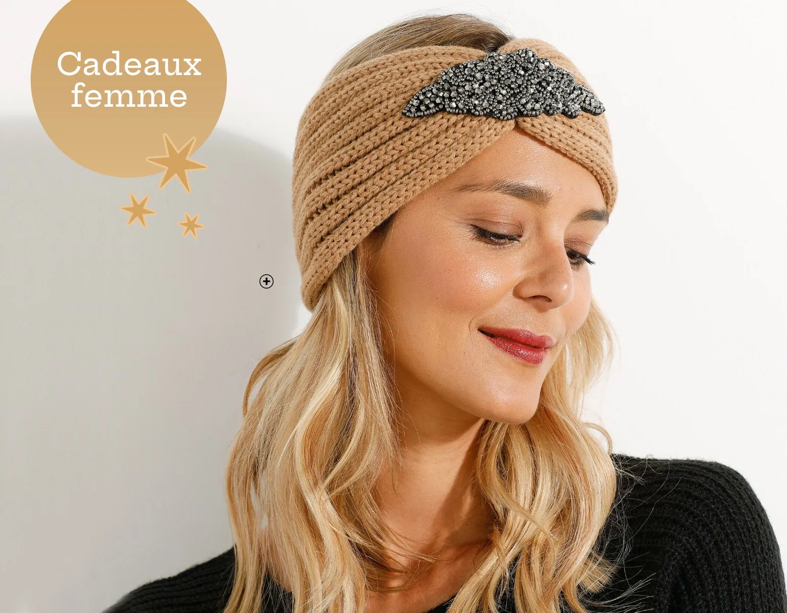 Bandeau de tête en maille beige avec bijou pas cher | Blancheporte