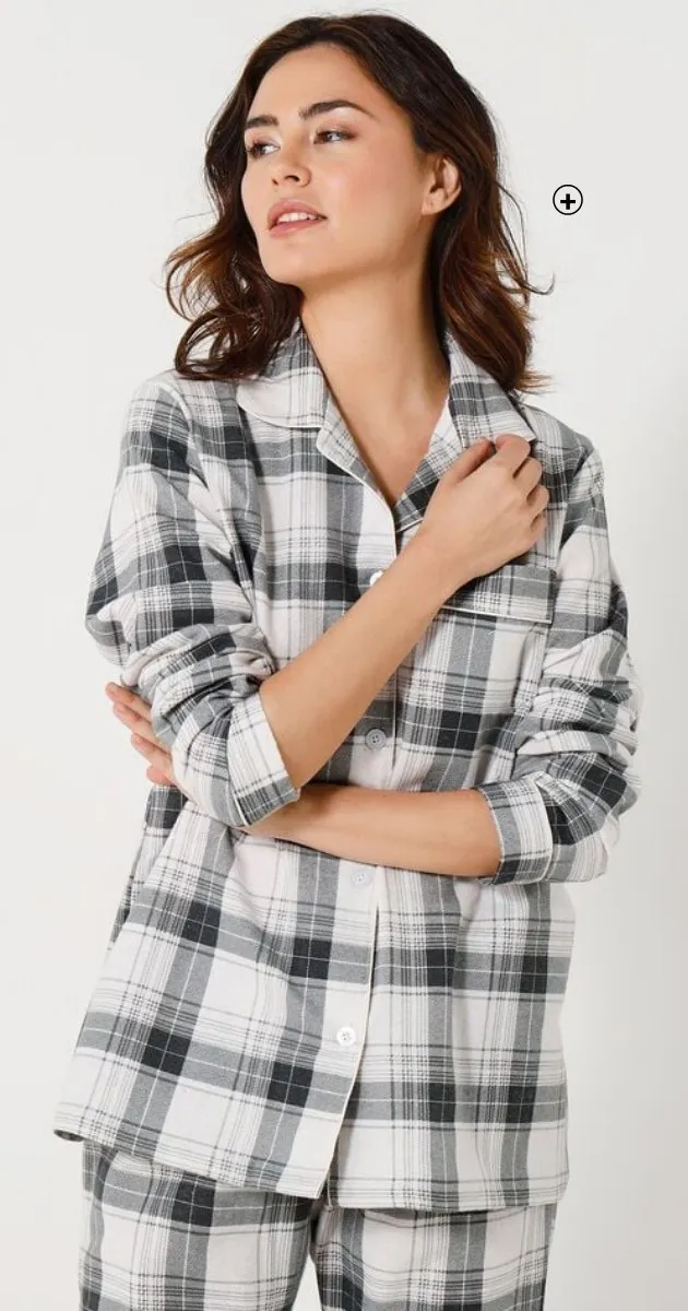 Pyjama femme confortable pour rester à la maison à imprimé carreaux gris pas cher | Blancheporte