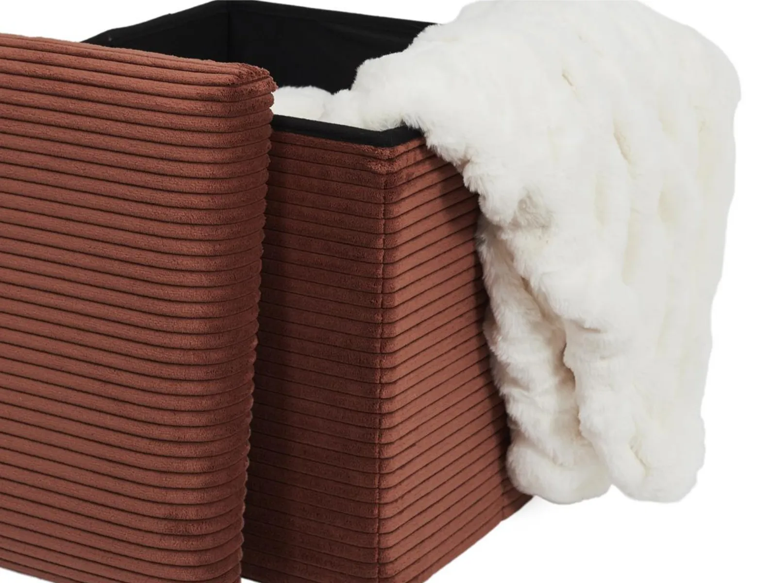 Coffre pouf terracota pliable avec revêtement en tissu côtelé - Blog Blancheporte