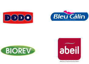 Logo marques partenaires : Dodo, Bleu calin, Biorev, Abeil