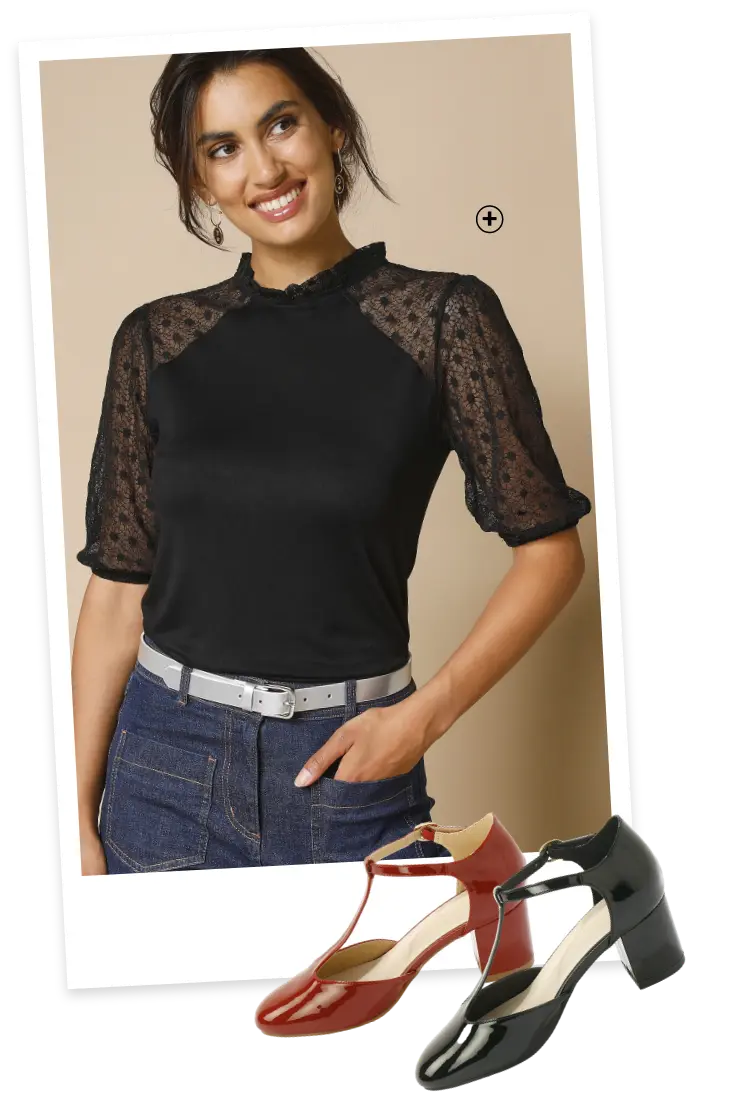 T-shirt manches coudes avec détails dentelle, pièce féminine pour être élégante avec un jean | Blancheporte