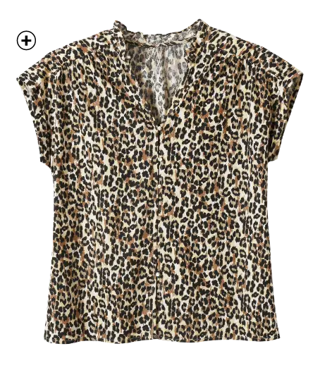 Chemisier col volanté imprimé léopard, parfait avec une jupe longue | Blancheporte