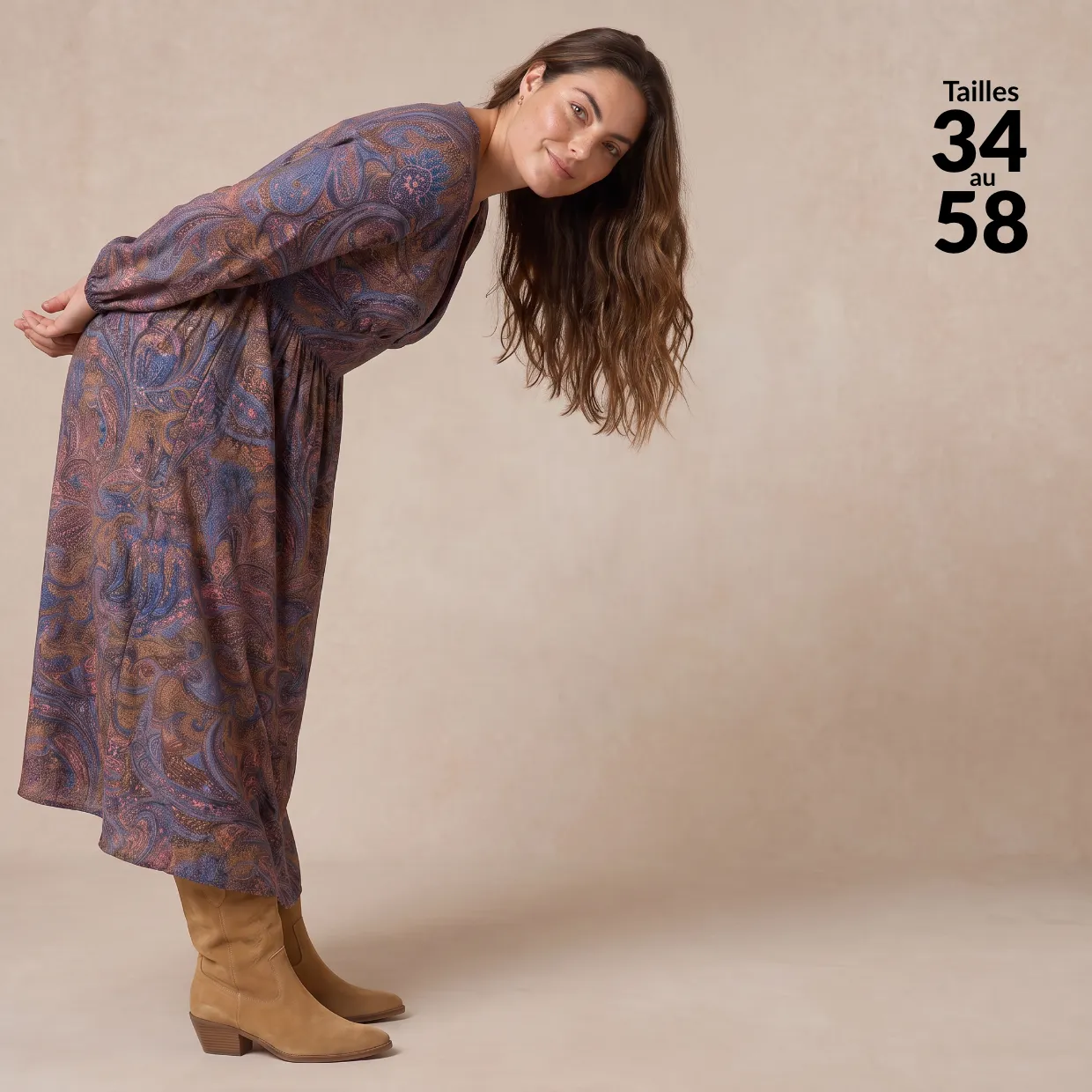 Robe longue col V, crépon imprimé fleurs indiennes - Blog Blancheporte