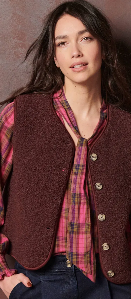 Veste sans manches, maille bouclette chocolat - Blog Blancheporte