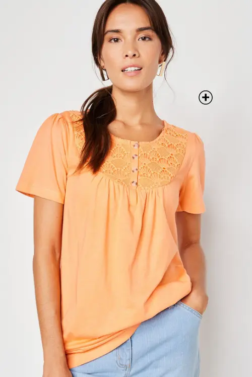 T-shirt macramé manches courtes | style tendance | Blancheporte