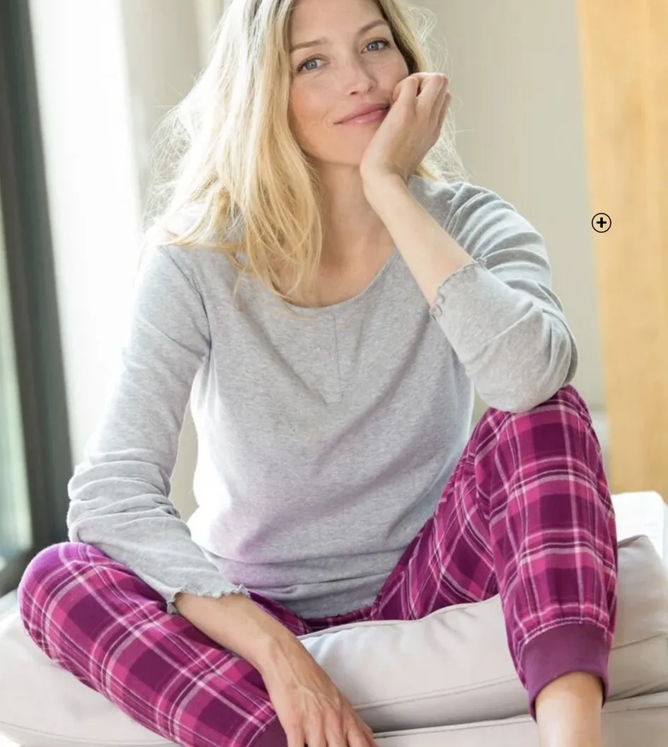 Pantalon de pyjama d'hiver en flanelle à carreaux violet pas cher | Blancheporte