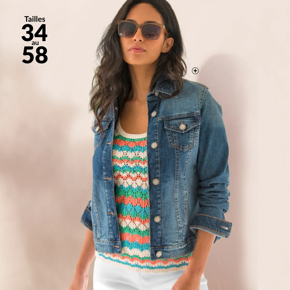 Veste boutonnée en jean, coupe droite, denim coton, coloris bleu stone, manches longues - Blog Blancheporte