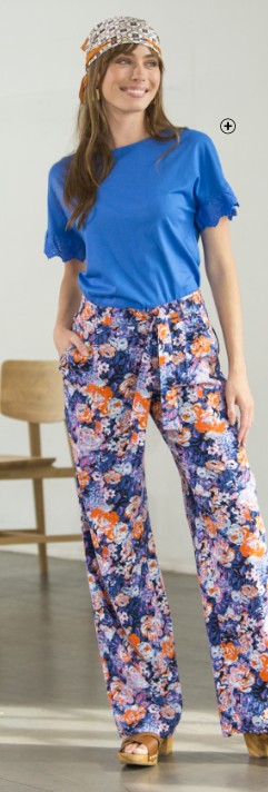 T-shirt femme coupe boîte à manches courtes brodées bleu pas cher | Blancheporte