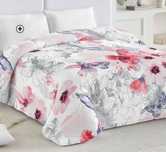 Couette en coton imprimé fleurs 200g/m² rouge et gris pas cher | Blancheporte