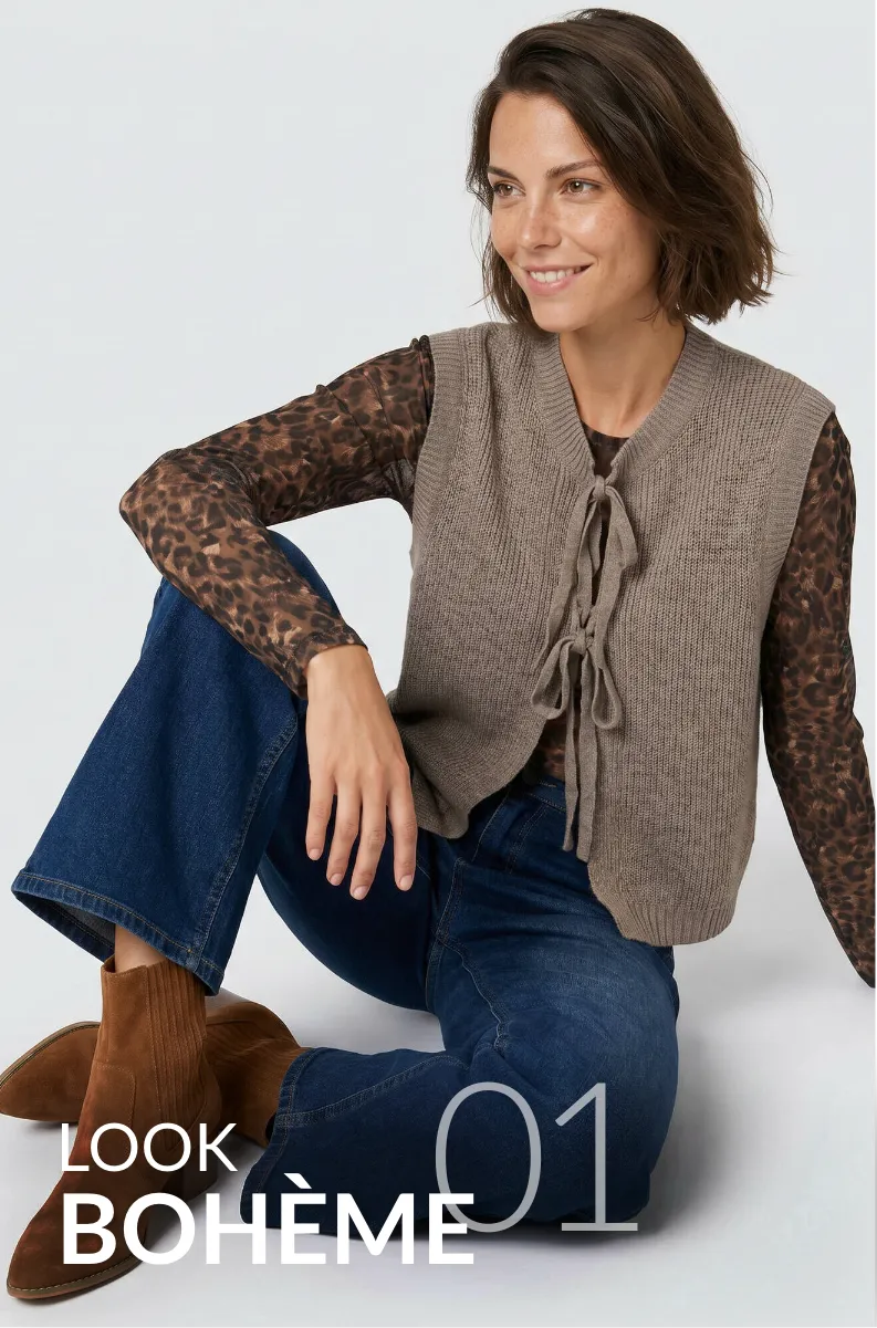 Gilet oversize à nouettes, sans manches - Blog Blancheporte