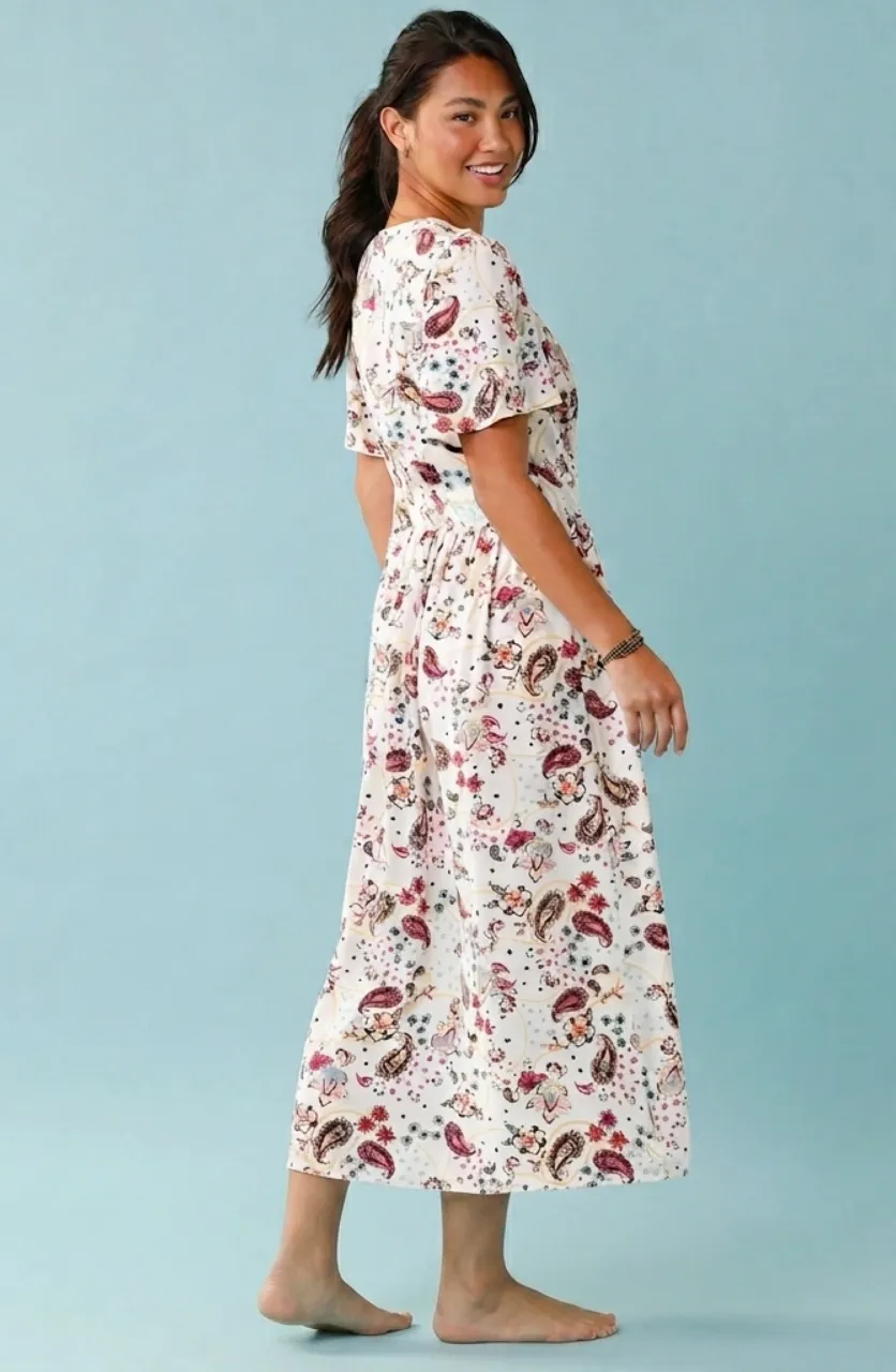 Robe longue femme imprimée, coupe boutonnée cintrée, en viscose, spécial petites, écru - Blog Blancheporte