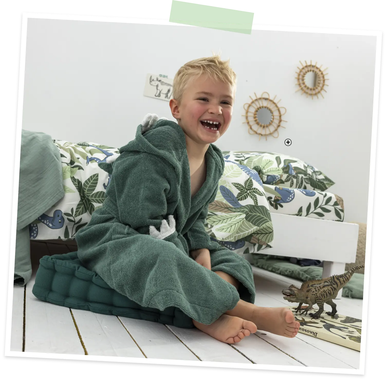 Peignoir de bain dinosaure pour enfant en coton vert pas cher | Blancheporte 