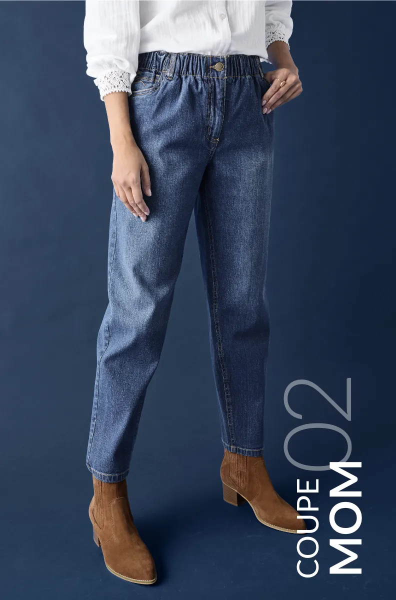 Jean stretch, coupe mom confort, taille élastiquée - Blog Blancheporte
