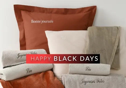 Happy Black Days : profitez de toute notre broderie personnalisable sur le linge de maison