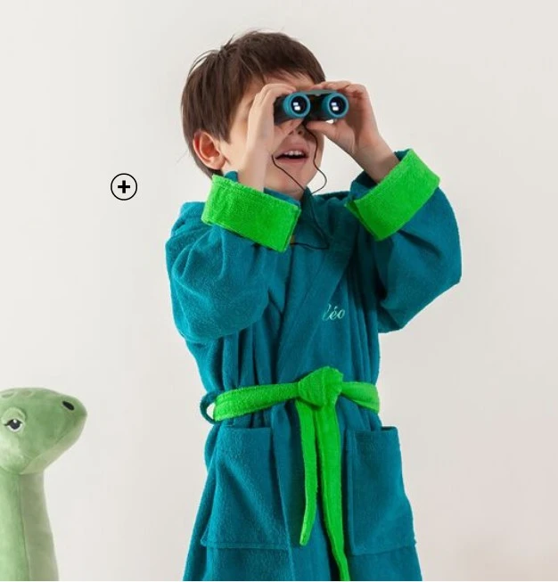 Peignoir de bain enfant dinosaure personnalisable en coton Oeko-Tex® vert pas cher | Blancheporte