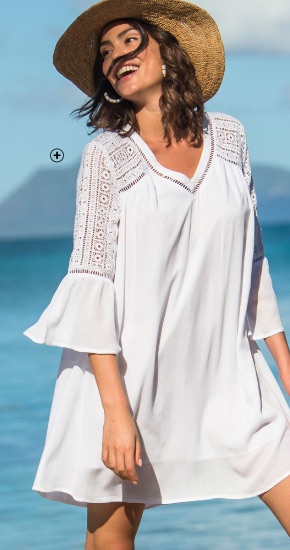 Tunique femme blanche ample macramé manches 3/4 pas cher - Blancheporte