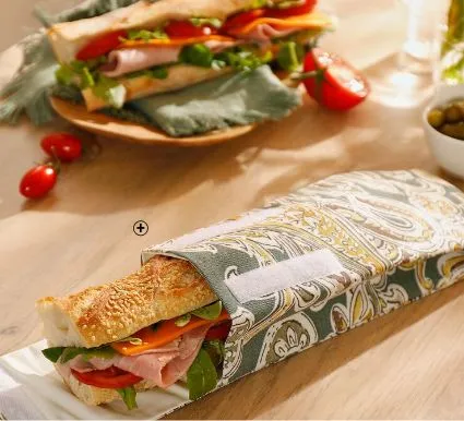 Pochette alimentaire en tissu pour sandwich baguette collection upcycling vert pas cher | Blancheporte
