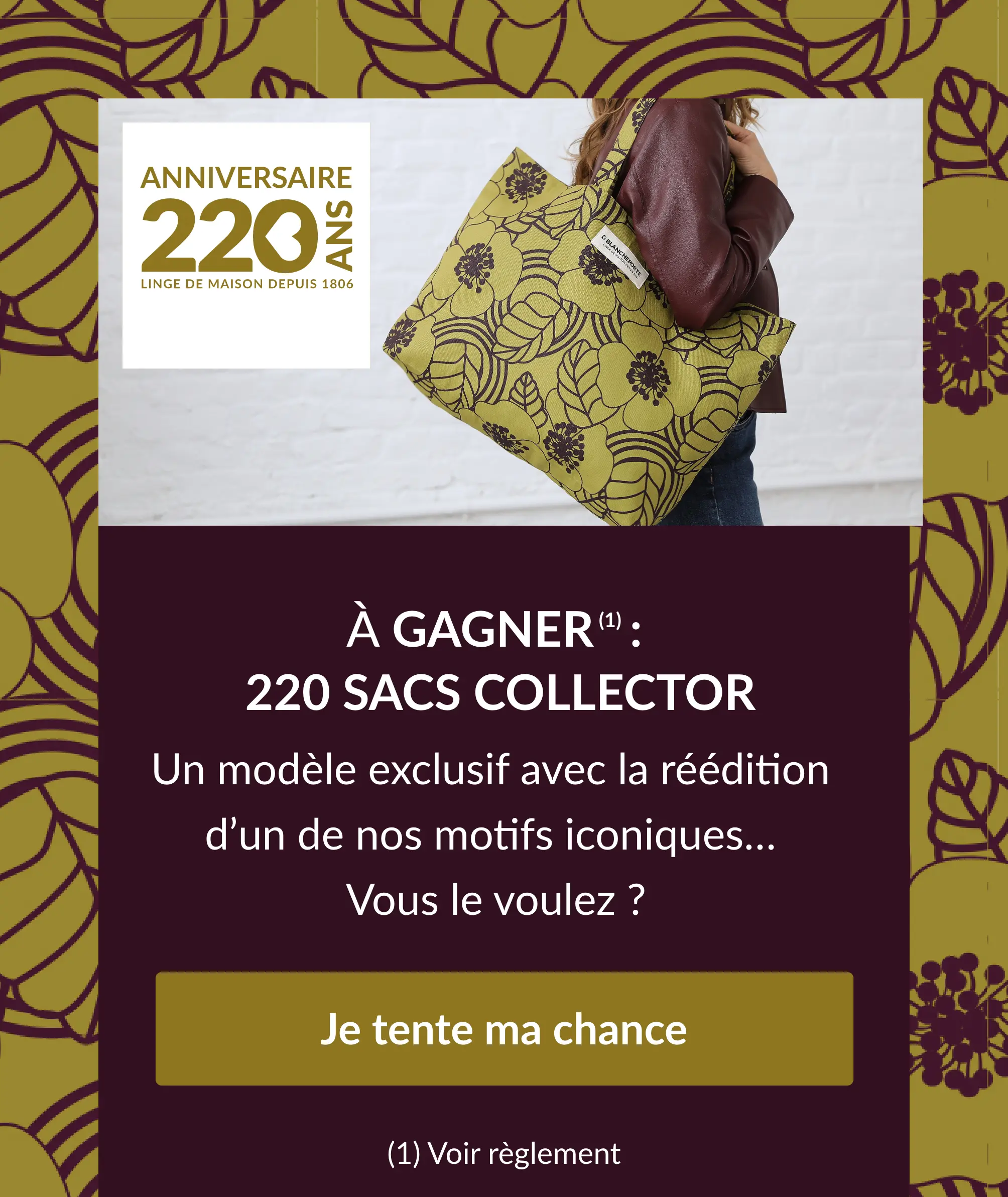 Tentez votre chance en participez au concours Blancheporte pour gaganer notre Tote Bag 220 ans