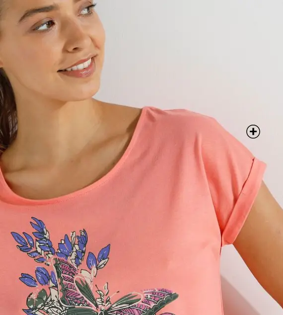T-shirt imprimé placé col rond | tendance en t-shirt | Blancheporte