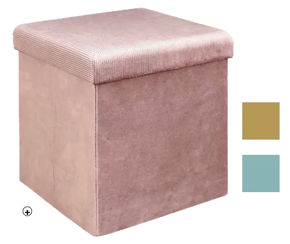 Coffre pouf de rangement pliable en velours côtelé rose pas cher | Blancheporte