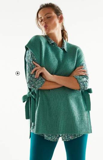 Pull tunique femme sans manches, maille anglaise toucher mohair vert pas cher | Blancheporte