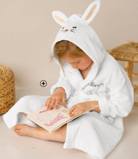 Peignoir de bain enfant personnalisable Colombine des Petits® lapin à capuche blanc pas cher | Blancheporte