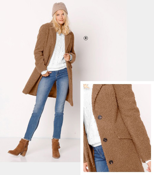 Manteau maille bouclette col tailleur Manteau femme en maille bouclette col tailleur caramel pas cher | Blancheporte