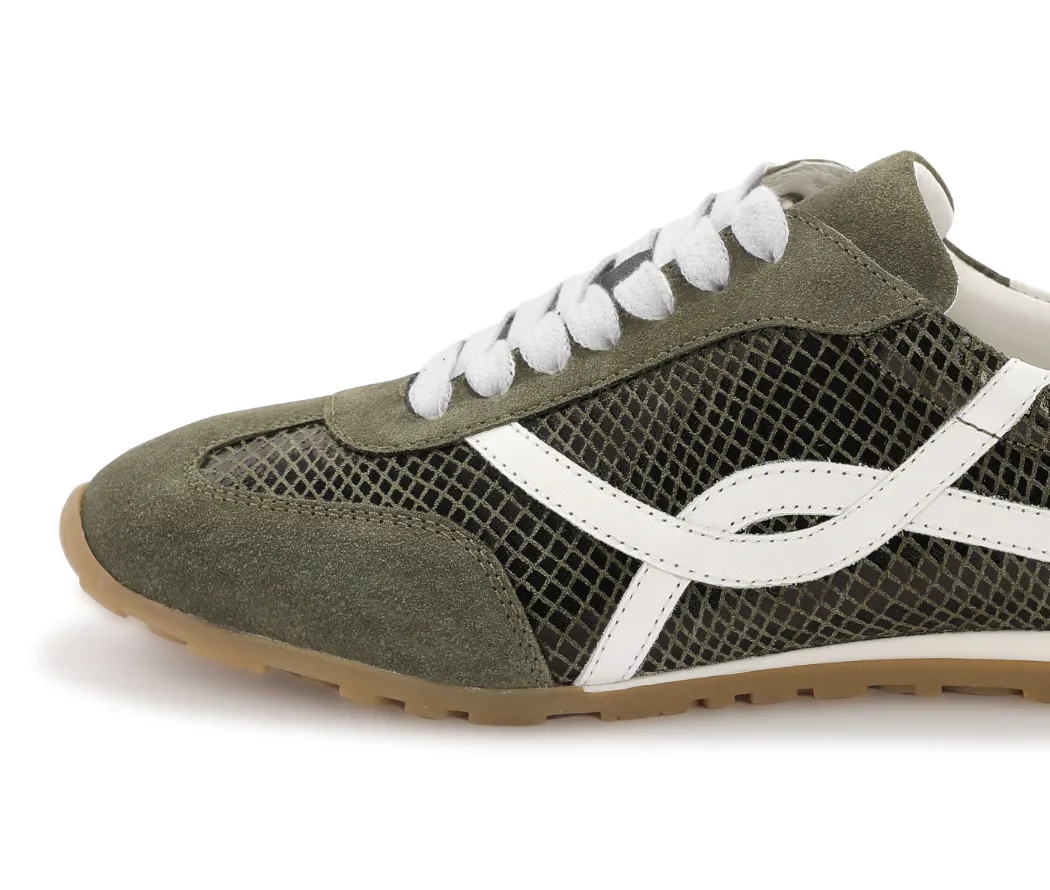 Baskets en cuir irisé, semelle confort, couleur vert, style tendance femme - Blog Blancheporte