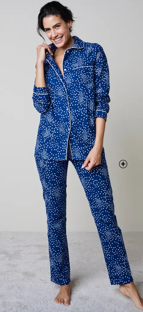Pyjama femme en pilou avec imprimé étoiles, douceur et chaleur pour les nuits d'hiver | Blancheporte